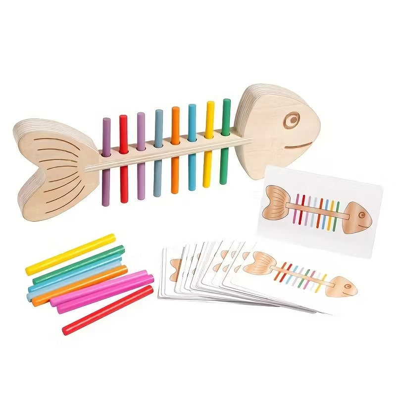 Wooden fish bone sorting toys, wooden educational toys, fish bone puzzle games, exercise color cognition, children's education, Easter, Thanksgiving perfect gift, Perfect for Thanksgiving