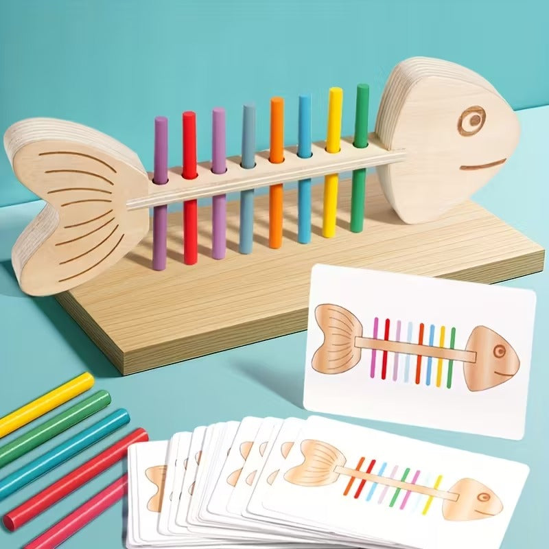 Wooden fish bone sorting toys, wooden educational toys, fish bone puzzle games, exercise color cognition, children's education, Easter, Thanksgiving perfect gift, Perfect for Thanksgiving