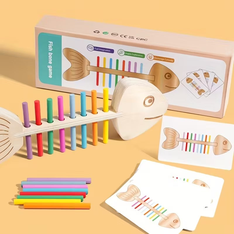 Wooden fish bone sorting toys, wooden educational toys, fish bone puzzle games, exercise color cognition, children's education, Easter, Thanksgiving perfect gift, Perfect for Thanksgiving