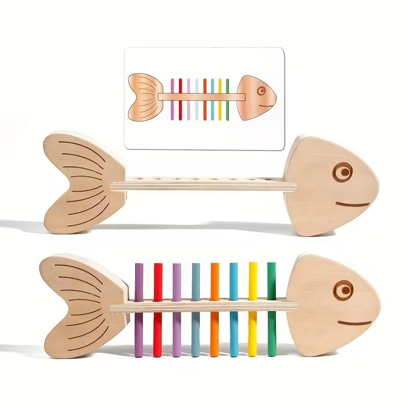 Wooden fish bone sorting toys, wooden educational toys, fish bone puzzle games, exercise color cognition, children's education, Easter, Thanksgiving perfect gift, Perfect for Thanksgiving