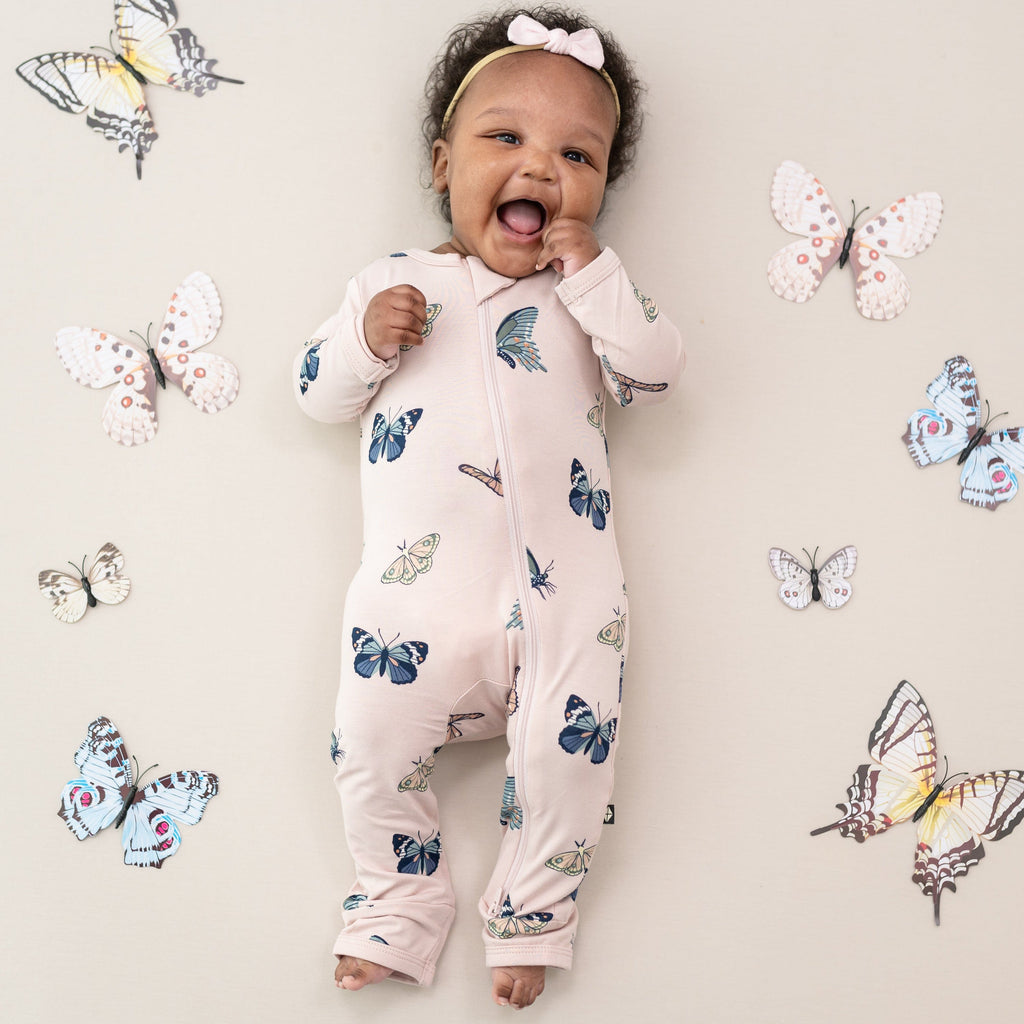 Zippered Romper in Blush Butterfly